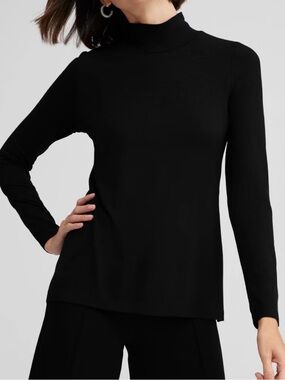Chico’s Classic Black Mock Neck Long Sleeve Top 12/14